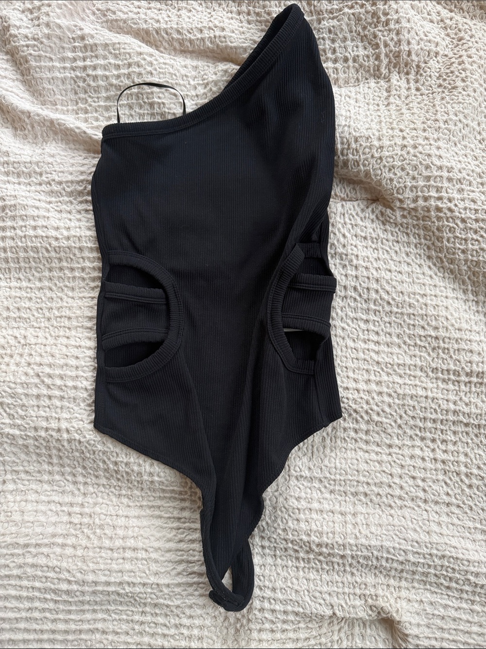Abercrombie & Fitch Black Ribbed One-Shoulder Cutout Bodysuit